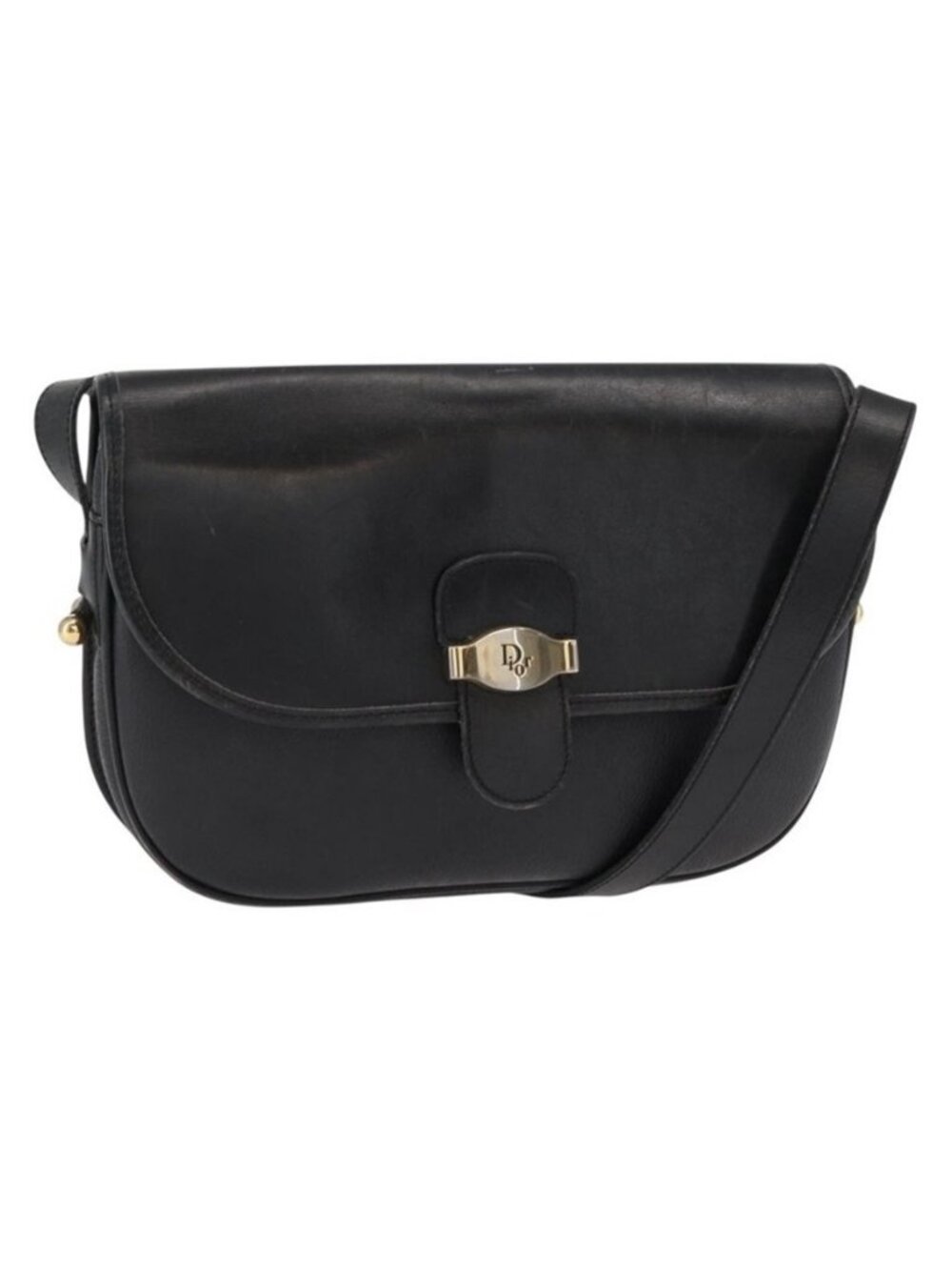 Authentic Christian Dior Honeycomb Canvas Shoulder Bag PVC Black gold